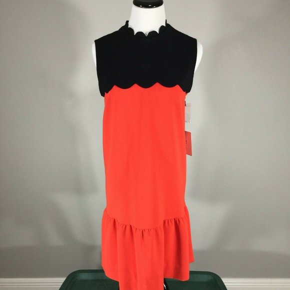 New Victoria Beckham Colorblock Scallop Drop Waist Dress M Sleeveless Flounce - Picture 6 of 9
